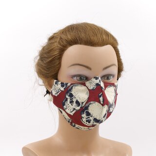 Mund-Nasen-Behelfsmaske - Frauen - Rot mit Totenkpfen
