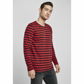 Urban Classics - Regular Stripe LS - schwarz/rot 2XL