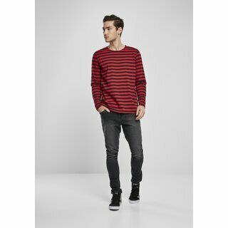 Urban Classics - Regular Stripe LS - schwarz/rot 2XL