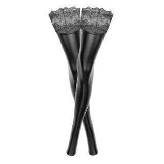 Noir Handmade - Powerwetlook Stockings mit Spitze XL