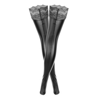 Noir Handmade - Powerwetlook Stockings mit Spitze XL