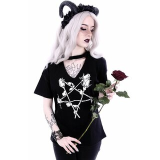 Restyle - Shirt with v-neck and choker - Rose Pentagram