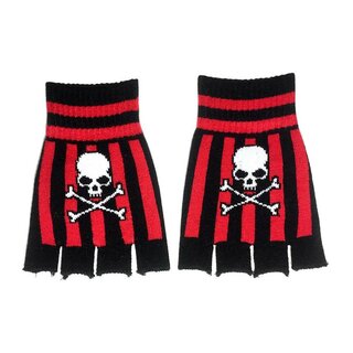 Rock Daddy - fingerlose Handschuhe - kurz  schwarz/rot gestreift mit Skull & Bones
