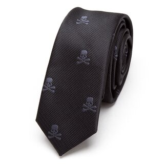 Krawatte - schwarz mit  dunkelgrauen Totenkpfe