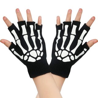 Fingerlose Handschuhe - kurz - schwarz mit weisser Skeletthand