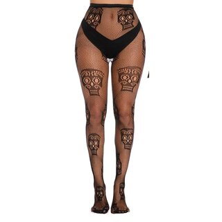 Netzstrumpfhose mit Muster Skull & Bones
