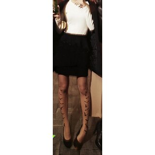 Strumpfhose - hautfarben - bedruckt Fledermaus