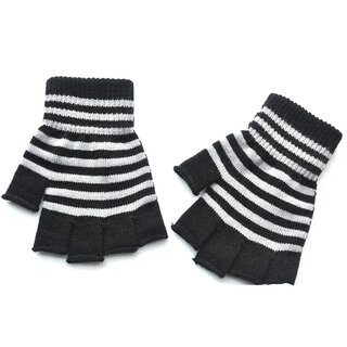 Fingerlose Handschuhe - kurz - gestreift schwarz/weiss