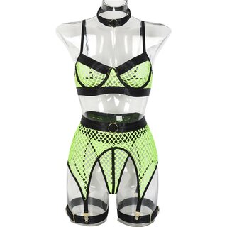 Netz outfit - 6-teilig - schwarz/neon gelb S
