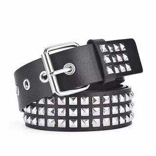 Grtel - Pyramidennieten  - 110 cm schwarz/ silber