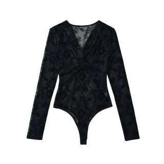 Body - lang�rmelig, beflockt und mit V-Ausschnitt