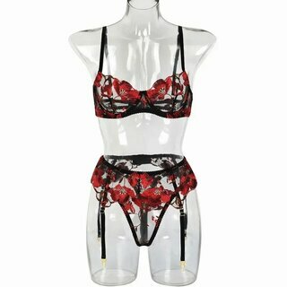 Dessous-Set  - red flower - 3-teilig