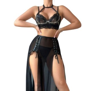 Dessous-Set mit langem Chiffonrock - 4-teilig