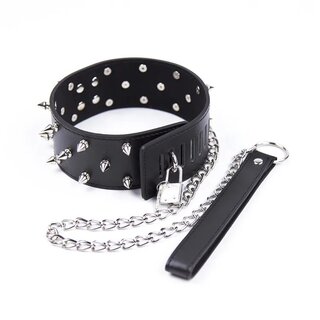 Halsfessel - Halsband mit Killernieten, Mini-Schloss