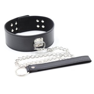 Halsfessel - Halsband mit D-Ring, Mini-Schloss und Leine