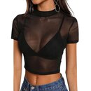 Mesh Shirt Collar Crop Top