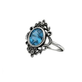 etNox - Edelstahlring mit Stein - Blue Topaz Flowers