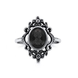 etNox - Edelstahlring mit Stein - Black Flowers
