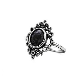 etNox - Edelstahlring mit Stein - Black Flowers