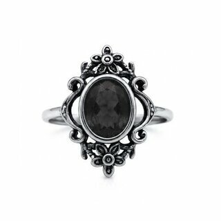etNox - Edelstahlring mit Stein - Black Flowers 56