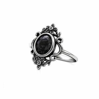 etNox - Edelstahlring mit Stein - Black Flowers 56