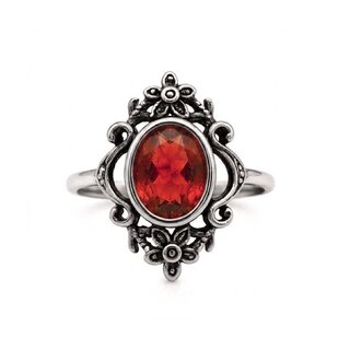 etNox - Edelstahlring mit Stein - Garnet Flowers