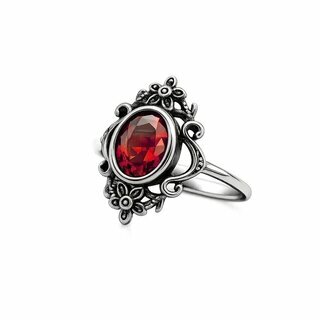 etNox - Edelstahlring mit Stein - Garnet Flowers