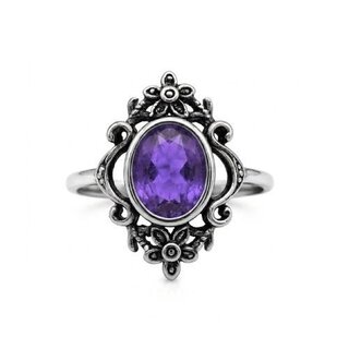etNox  - Edelstahlring mit Stein - Amethyst Flowers
