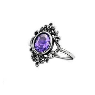 etNox - Edelstahlring mit Stein - Amethyst Flowers