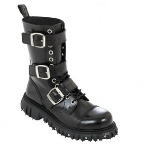 Boots & Braces - 12-Loch - Massiv 3-Buckle - schwarz