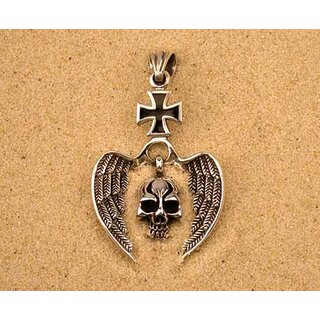 Silberanhänger - Eisernes Kreuz mit Flügeln und Totenkopf