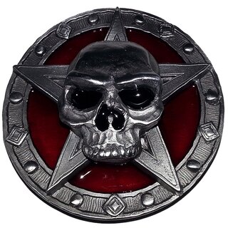 Gürtelschnalle - Skull auf Pentagramm - rot