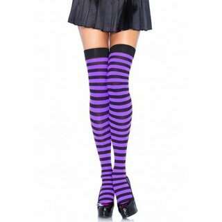 Leg Avenue - gestreifte Overknees - Nylon thigh highs schwarz & weiss