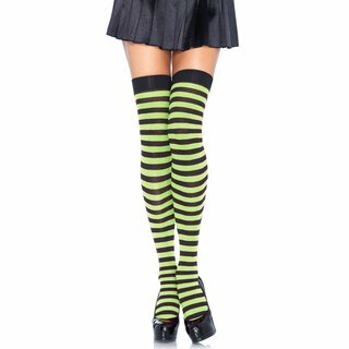 Leg Avenue - gestreifte Overknees - Nylon thigh highs schwarz & neon pink