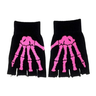 Rock Daddy - fingerlose Handschuhe - kurz  schwarz mit pinker Skeletthand
