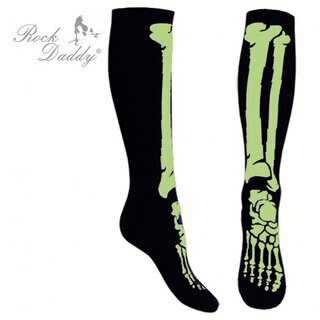 Rock Daddy - Kniestrümpfe mit Motiv schwarz mit neon grünem Skelettfuss