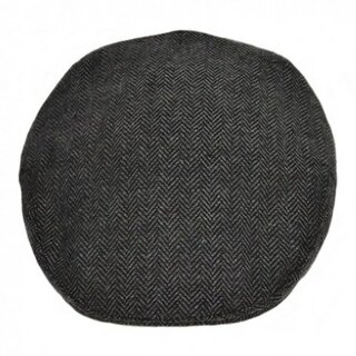 G & H - Great Horse - Schiebermtze - Flat cap - Fischgrtmuster - schwarz/dunkelgrau 52 cm